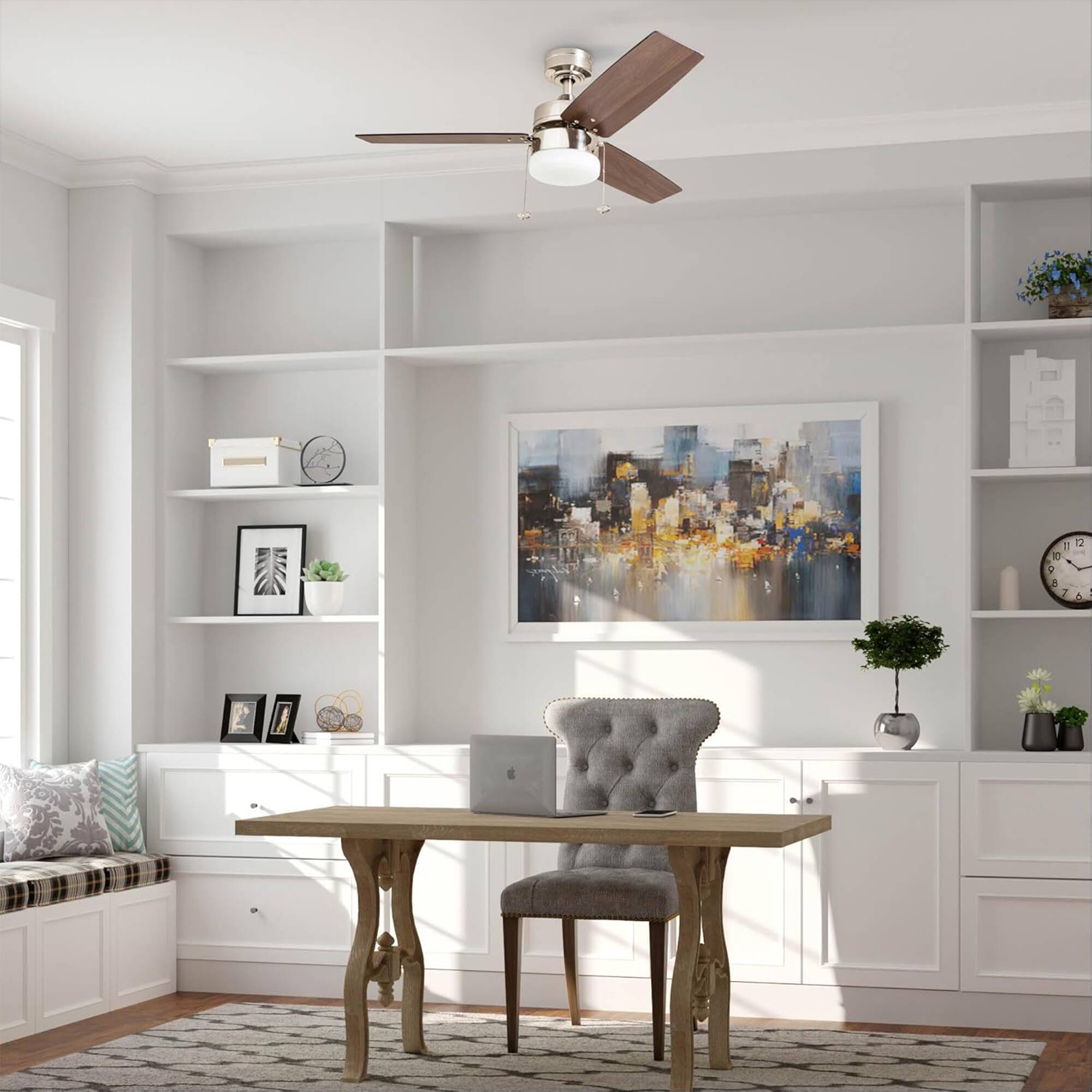 Alt View 1. HKC - Prominence Home 42" Reston Ceiling Fan with Light, Pull Chain & 3 Blades, Nickel - Brushed Nickel.