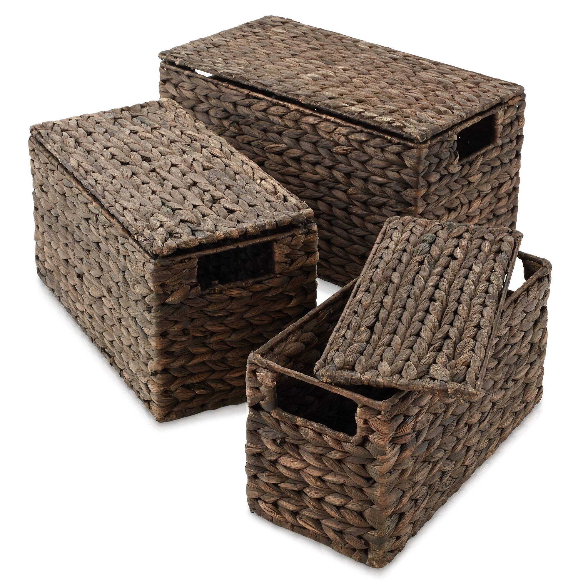 Alt View 2. Casafield - 3pc Hyacinth Storage Baskets with Lids - Small - Medium - Large Bins - Espresso - Hyacinth.