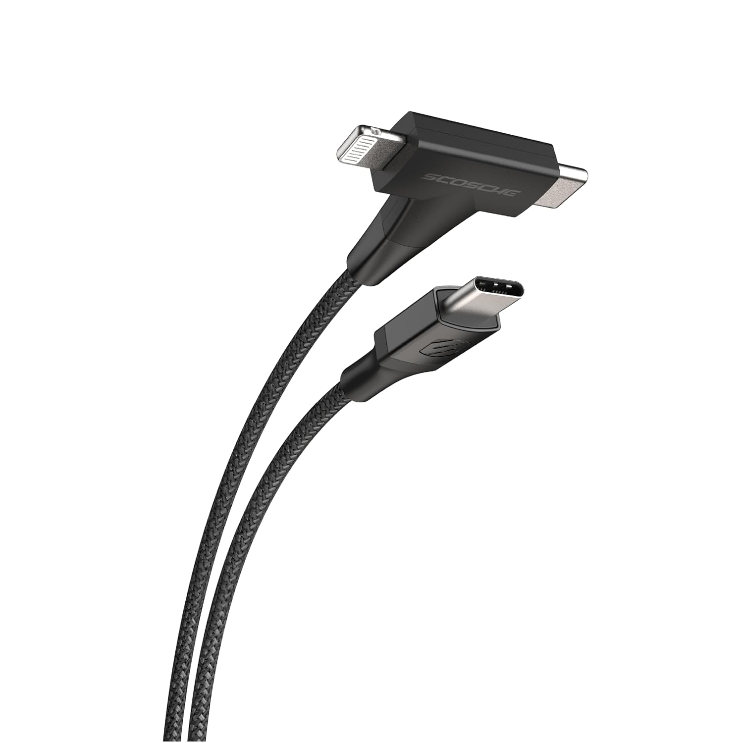 Front. Scosche - Scosche Strike Line HH 2-in-1 USB-C to Lightning Cable - 4 ft | Color: Black - Black.