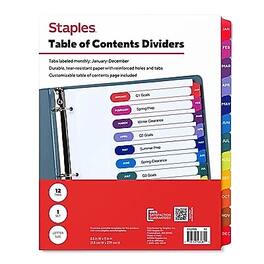 Staples - Customizable Table of Contents Monthly Dividers, 12‑Tabs - Multicolor
