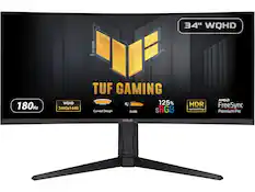 34" WQHD GAMING TUF 180Hz WQHD 3440x1440 TUF GAMING 125% Curved Design ELMB sRGB HDR High Dynamic Range AMD FreeSync Premium Pro ASUS