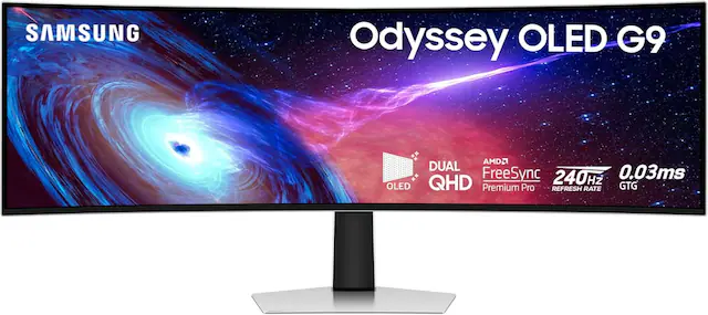 SAMSUNG Odyssey OLED G9
AMD FreeSync Premium Pro
240Hz Refresh Rate
0.03ms GTG
Dual QHD
OLED