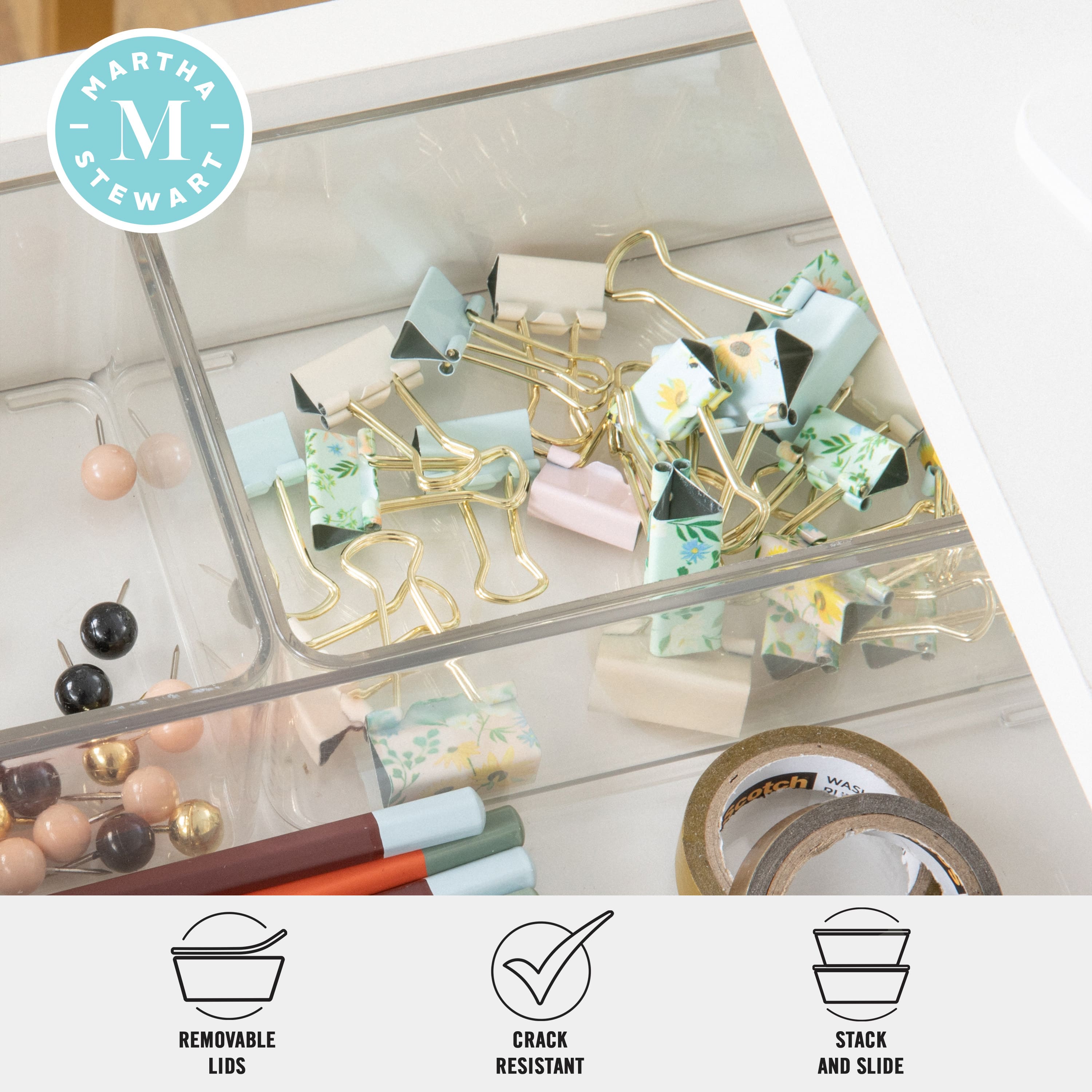Martha Stewart sotch 121 washable lids crack resistant stack and slide.