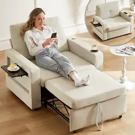 Vipbear - Sleeper Sofa Bed Chair, 3-in-1 Convertible Reclining Sofa Chair with Pull Out Couch Bed, Adjustable Backrest - Beige