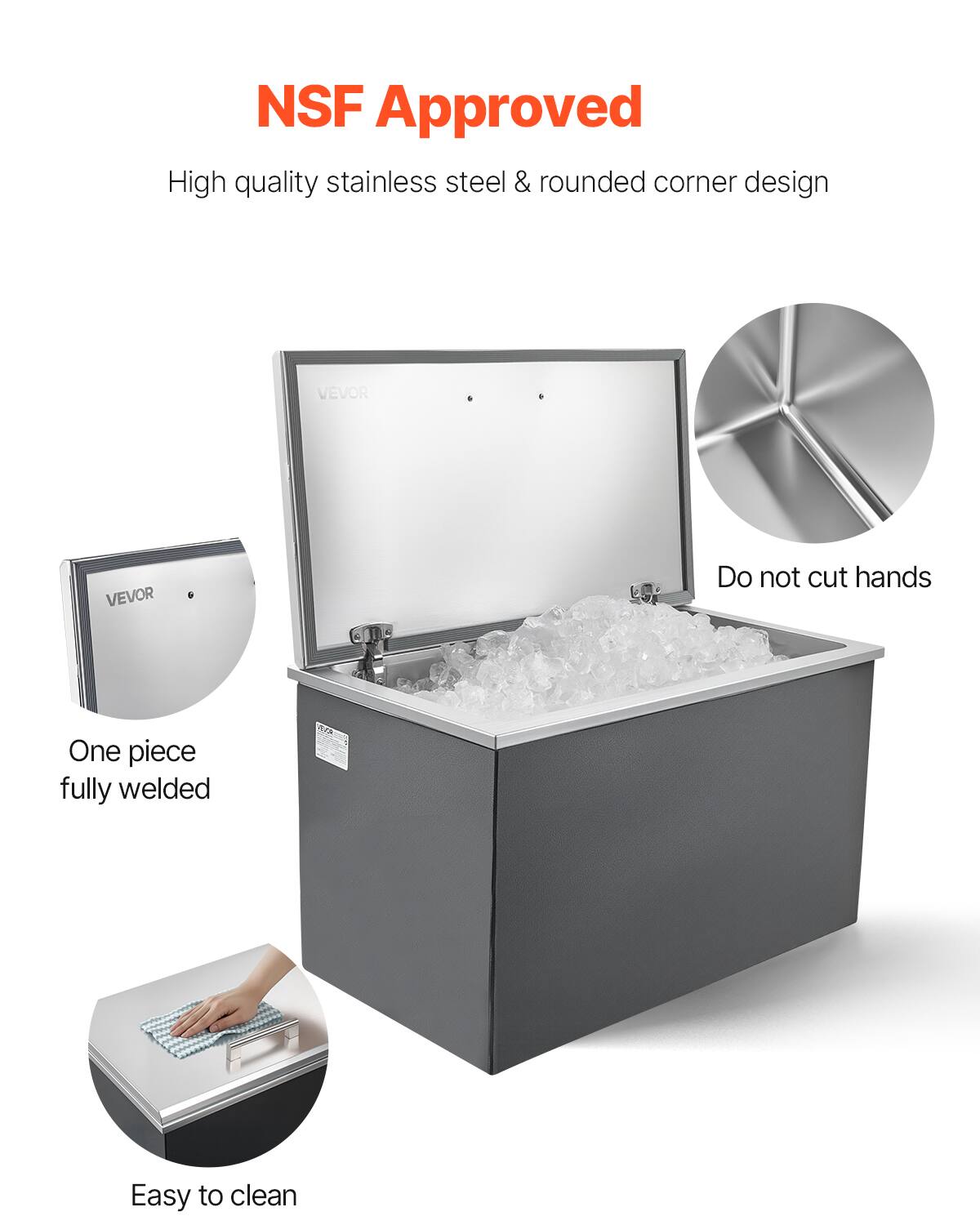 NSF Approved

High quality stainless steel & rounded corner design

One piece fully welded

Do not cut hands

Easy to clean