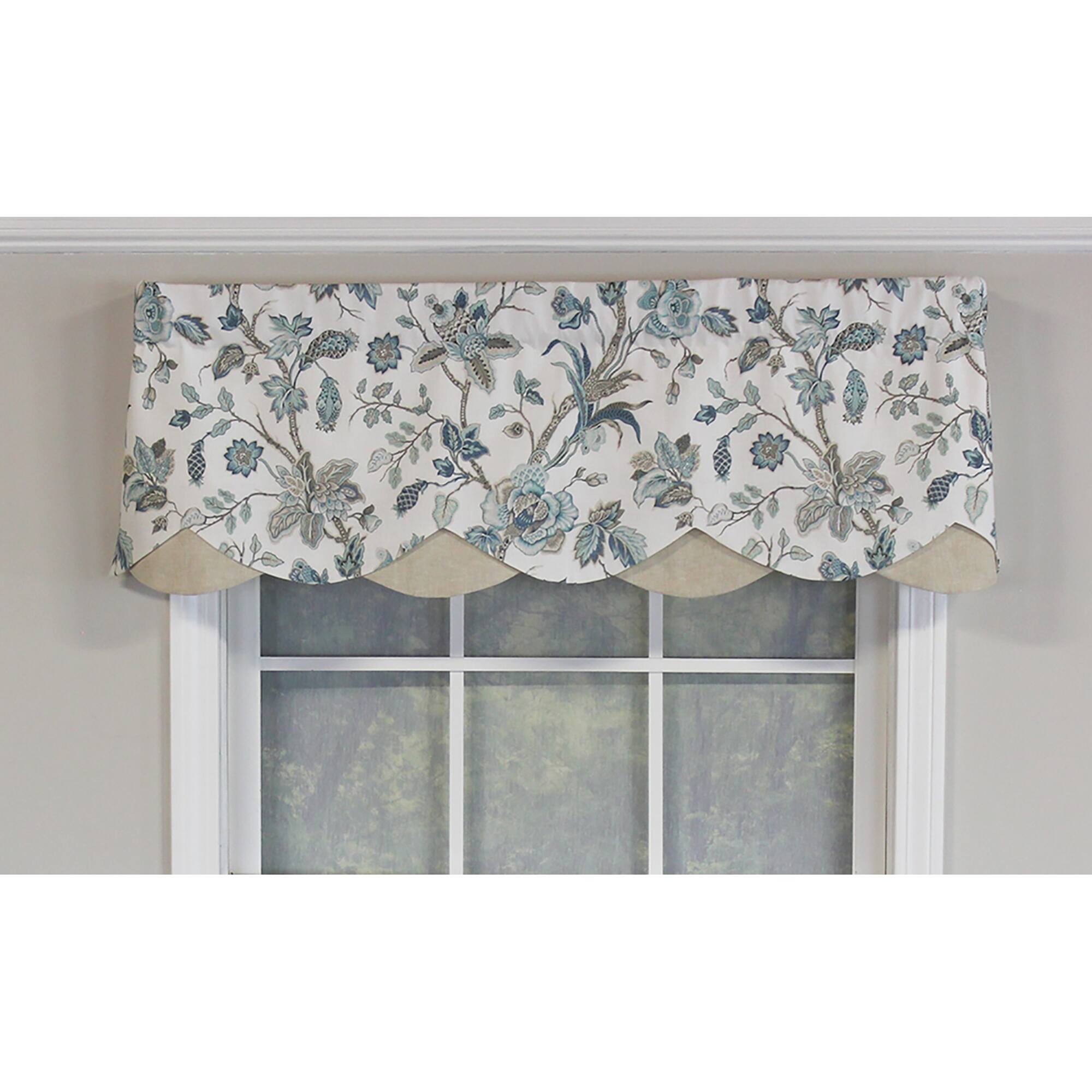Angle. RLF Home - RLF Home Gianna Petticoat Valance Spa. 3"Rod Pocket, Contrast Bottom fabric. 50" x 15" - Spa.