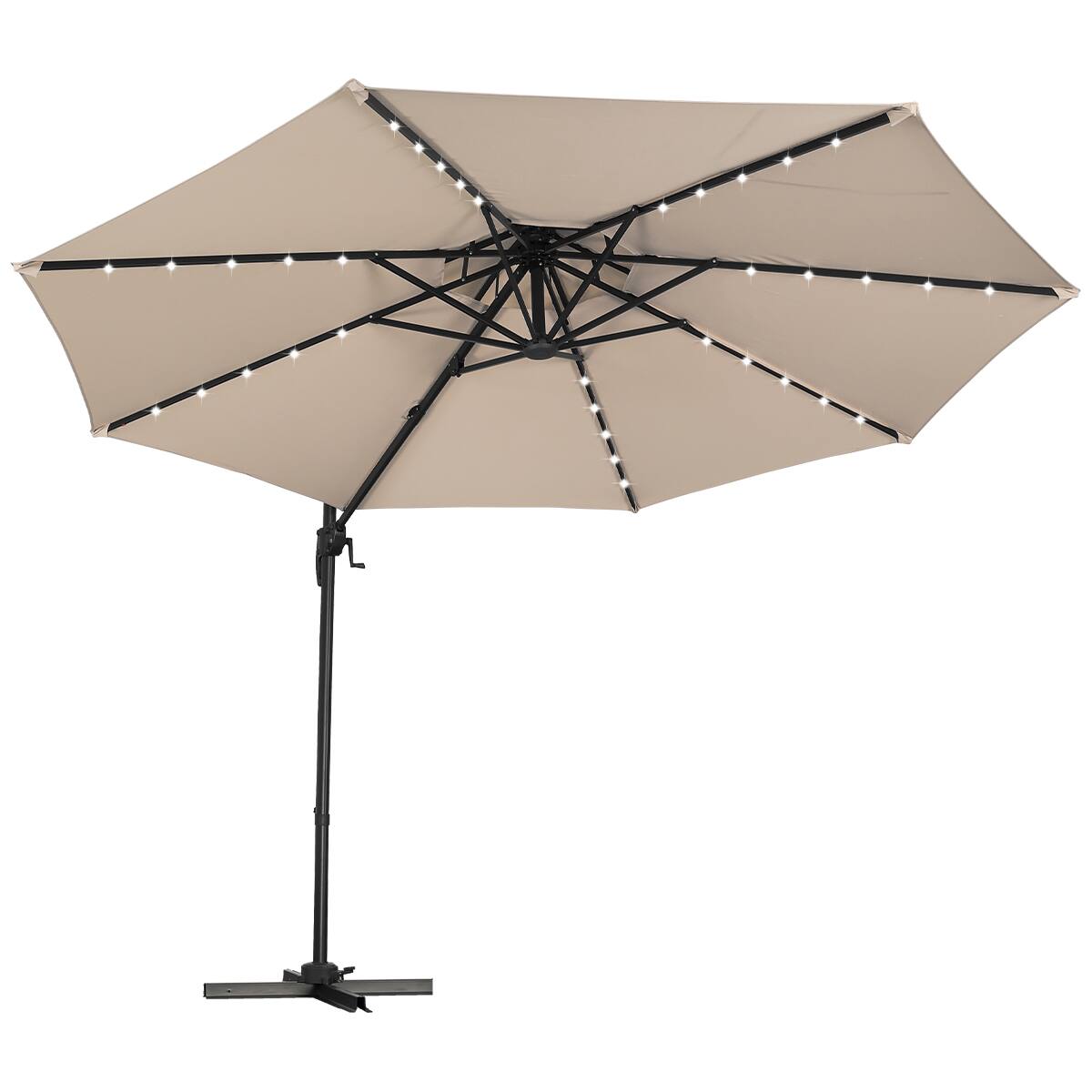 Alt View 4. Ainfox - Ainfox 10FT Double Top Cantilever Patio Umbrella with Light,Cross Base,Offset with Tilt Adjustment & 360 Rotation - Khaki+Light.