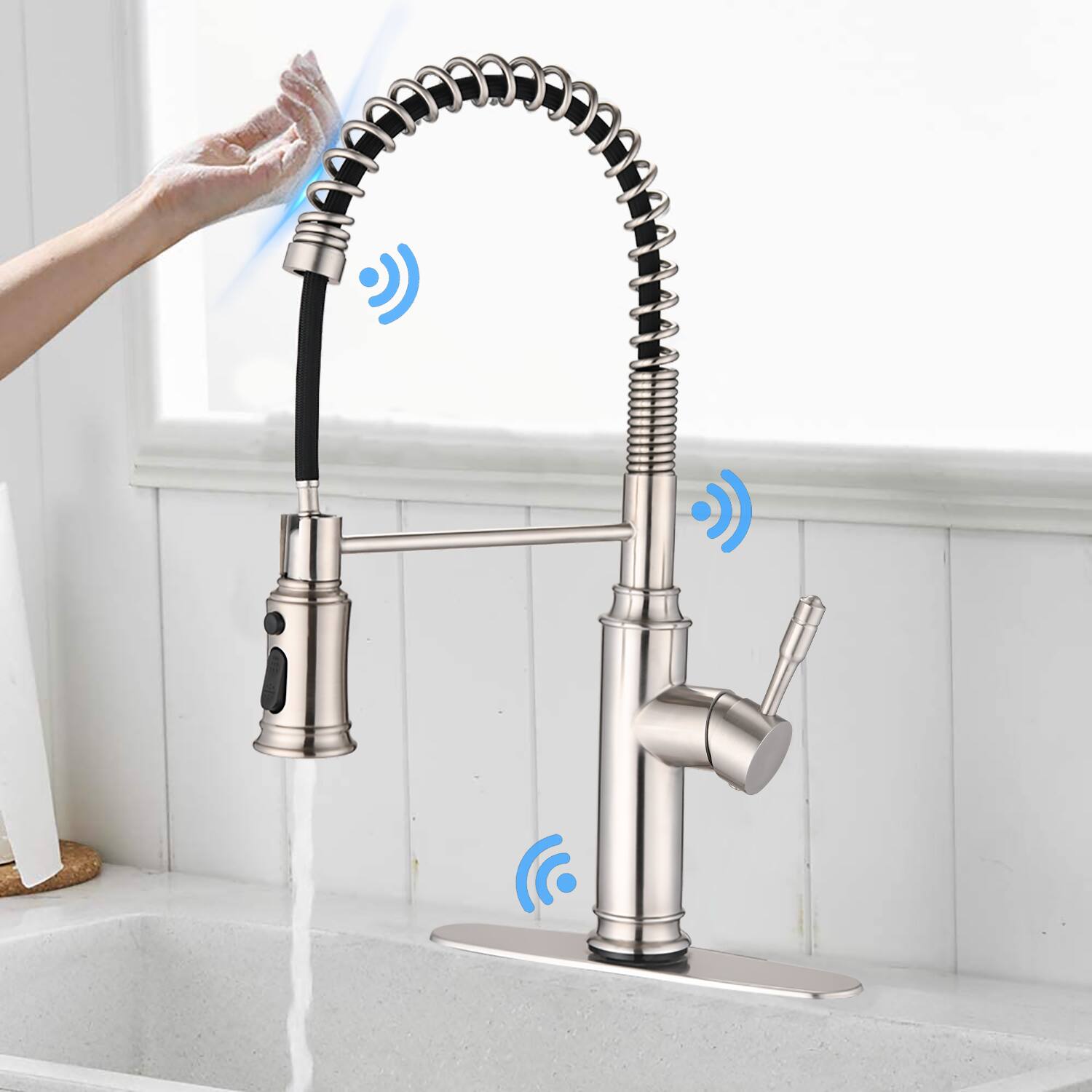 Back. Siljoy - Touch Kitchen Faucet with Pull Down Sprayer - Brushed Nickel.