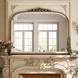 Easly - 32 in. W x 44 in. H Carved Arched PU Frame Vanity Wall Mirror - Antique Bronze