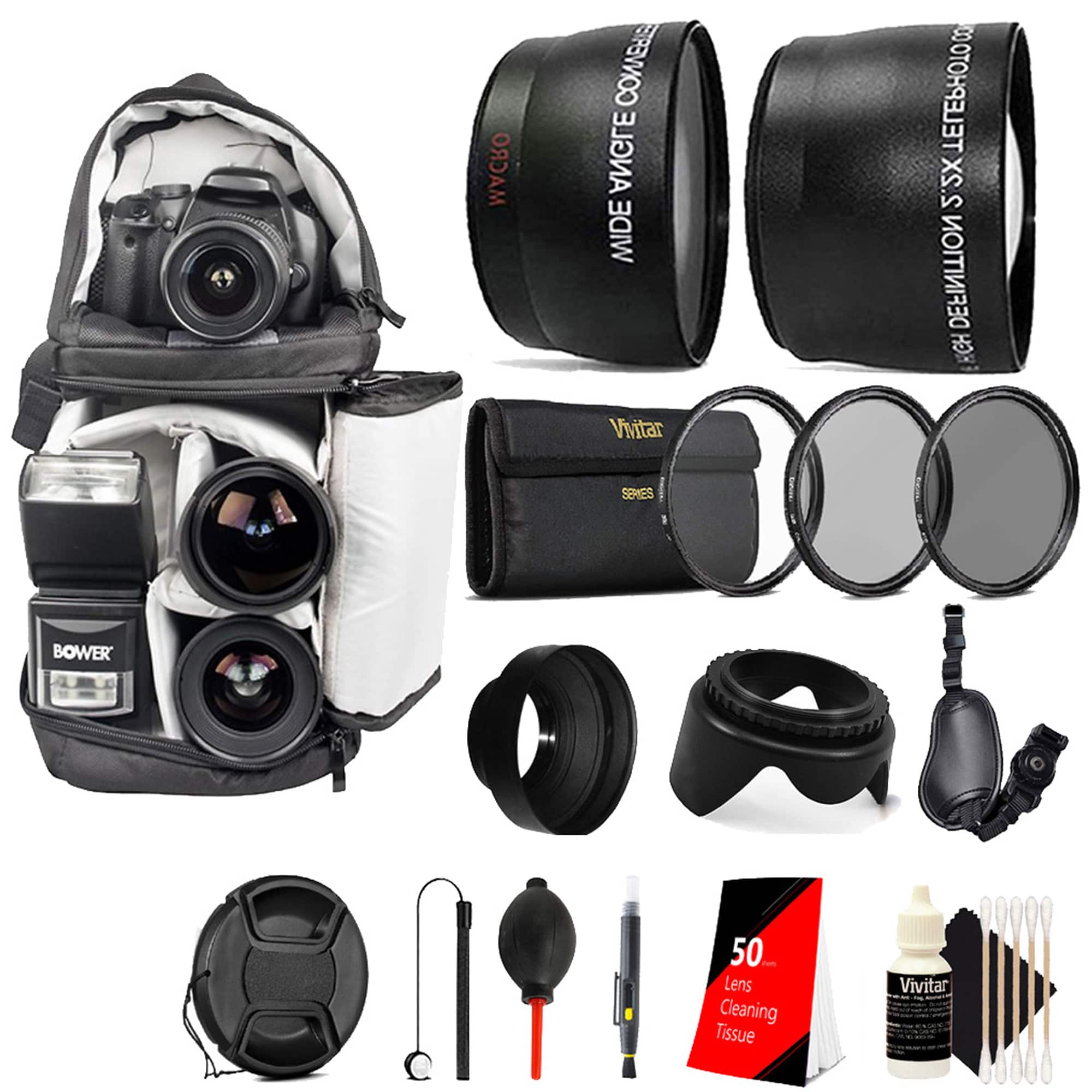 Vivitar - 58mm Complete Accessory Kit for Canon EOS Rebel T8i T6i T6 T7i  SL2 SL3 T100 - Black
