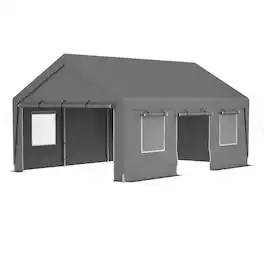 Mondawe - 13x20 FT Car Canopy Garage with 2 Roll-Up Doors and Roll-up Mesh Windows - Silver