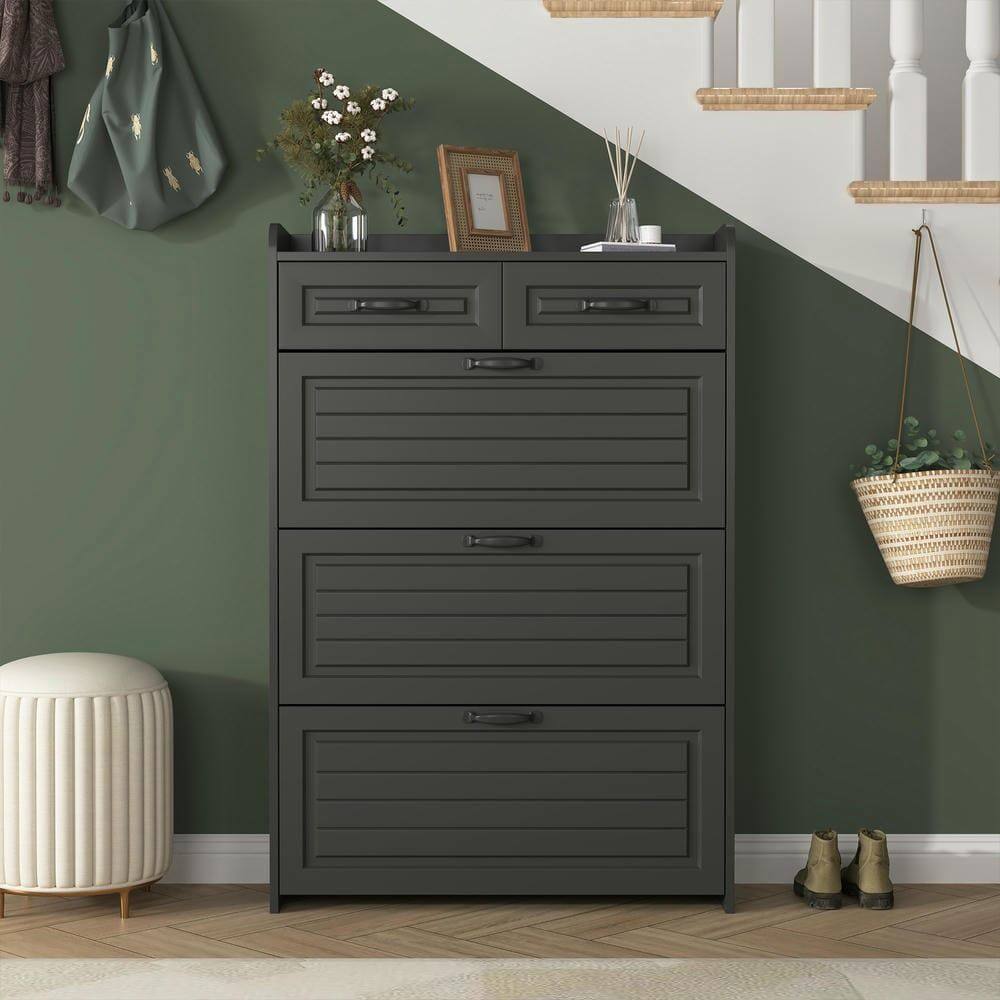 Alt View 10. Kadyn - Resenkos 3-Tier Flip-Front Shoe Cabinet with Adjustable Interior Shelves - Black - Black.