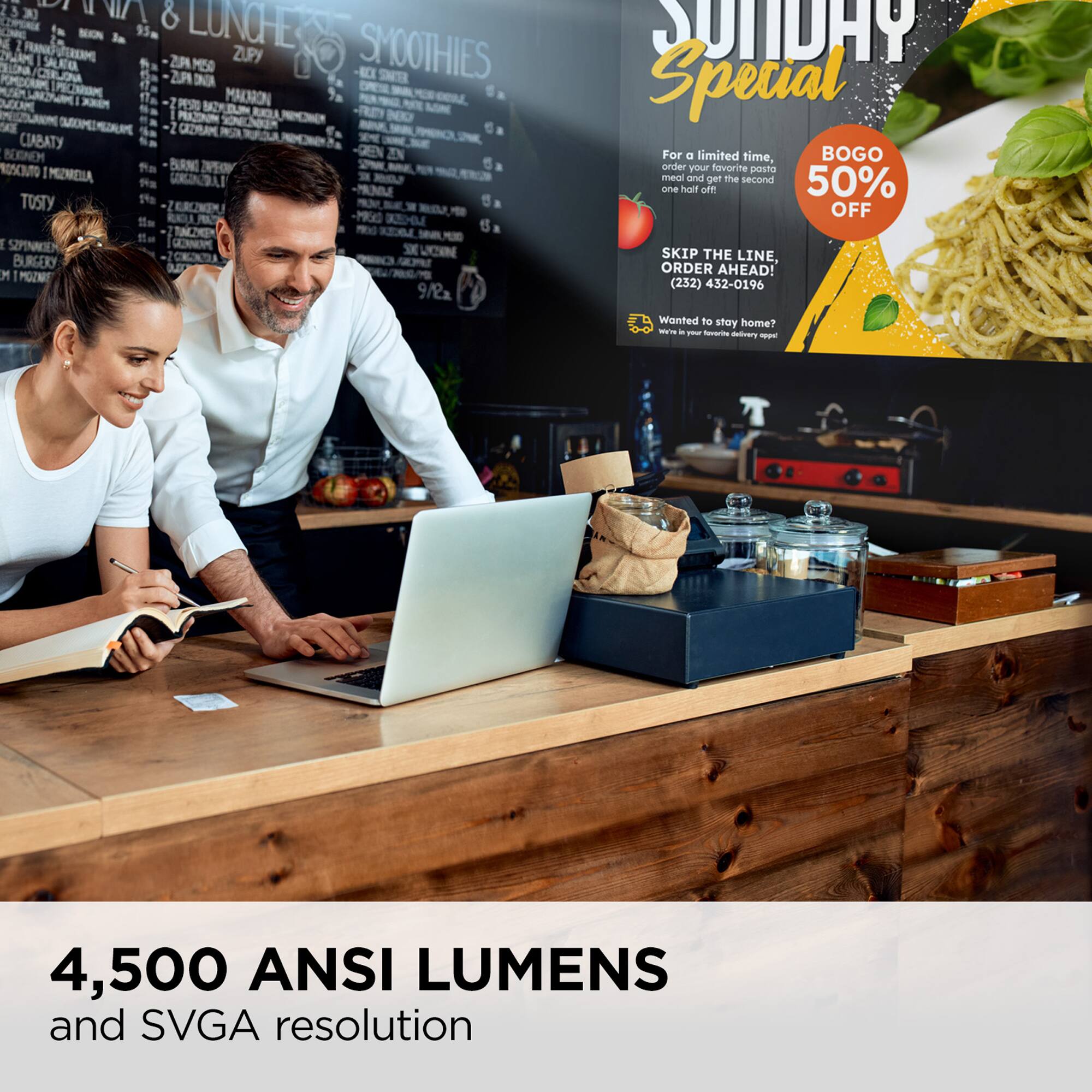 Sunday Special: 4,500 ANSI Lumens and SVGA resolution.