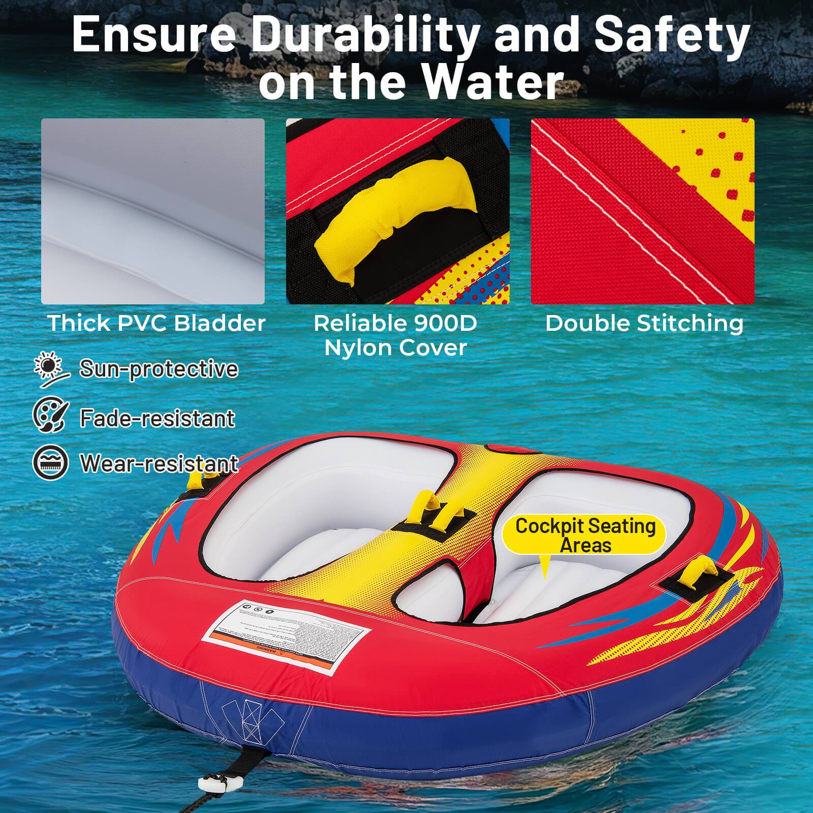 Ensure Durability and Safety on the Water
Thick PVC Bladder
Reliable 900D Nylon Cover
Double Stitching
Sun-protective
Fade-resistant
Wear-resistant
Cockpit Seating Areas