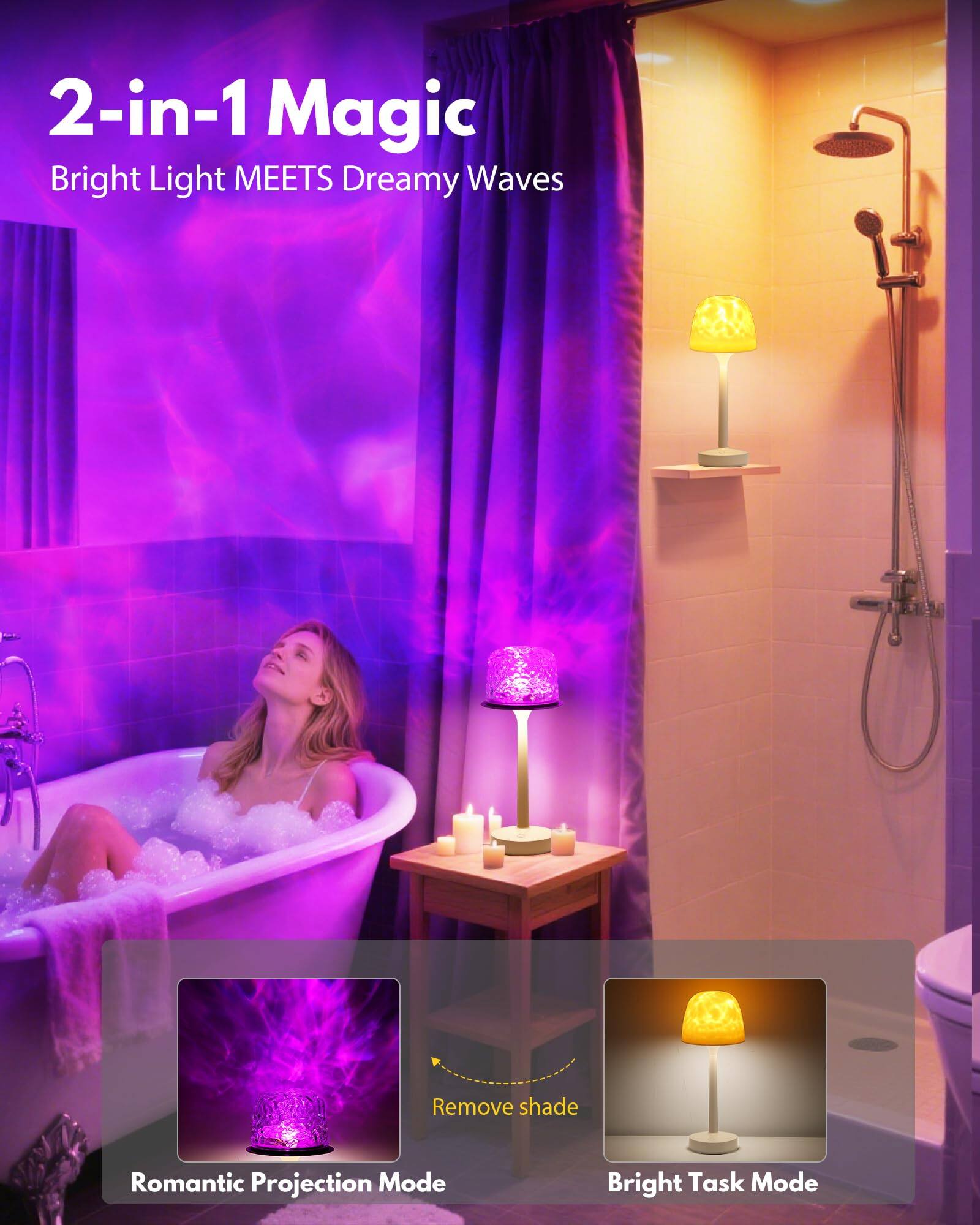 2-in-1 Magic  
Bright Light MEETS Dreamy Waves  

Romantic Projection Mode  
Bright Task Mode
