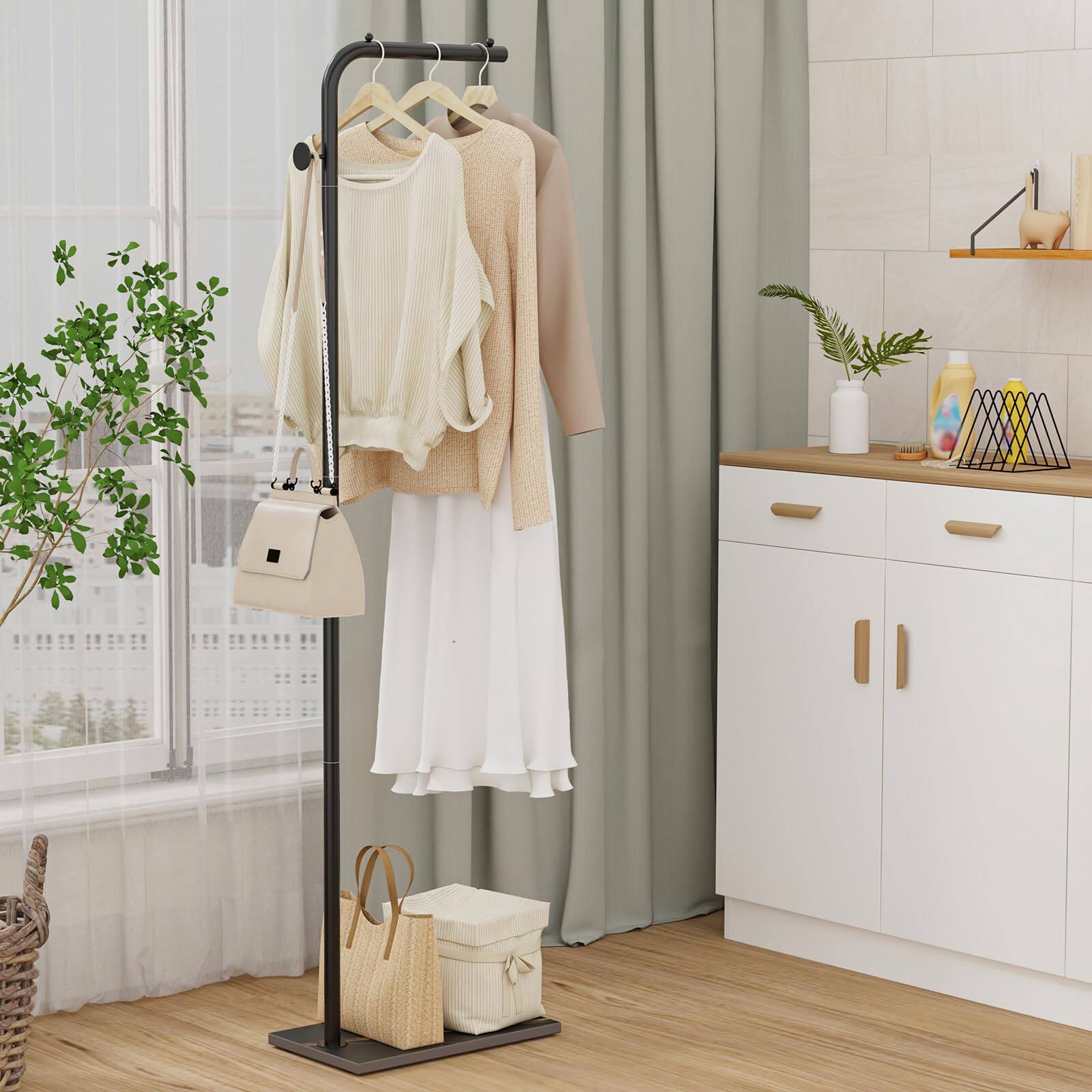 Alt View 6. Hirose Alice - Coat Rack Portable L-shaped Clothes With Hook Modern Hanger Sturdy Freestanding Metal Clothing In Bedroom - Black.