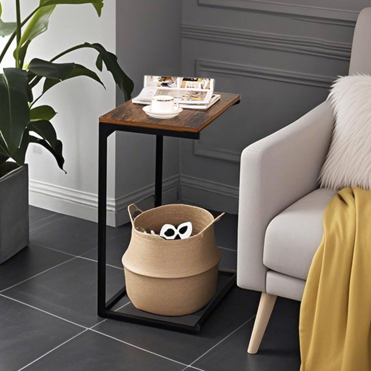 Angle. Songmics Home - Small Side/End Table for Laptop, Bedroom, Living Room, Work in Bed or on The Sofa, Simple Structure, Stable - Rustic Brown and Black.