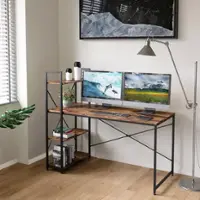 Bestier - Modern Office Desk with Storage Shelf, Headset Hook, and Reversible Bookshelf - 56" wide - Rustic Brown - Front_Zoom