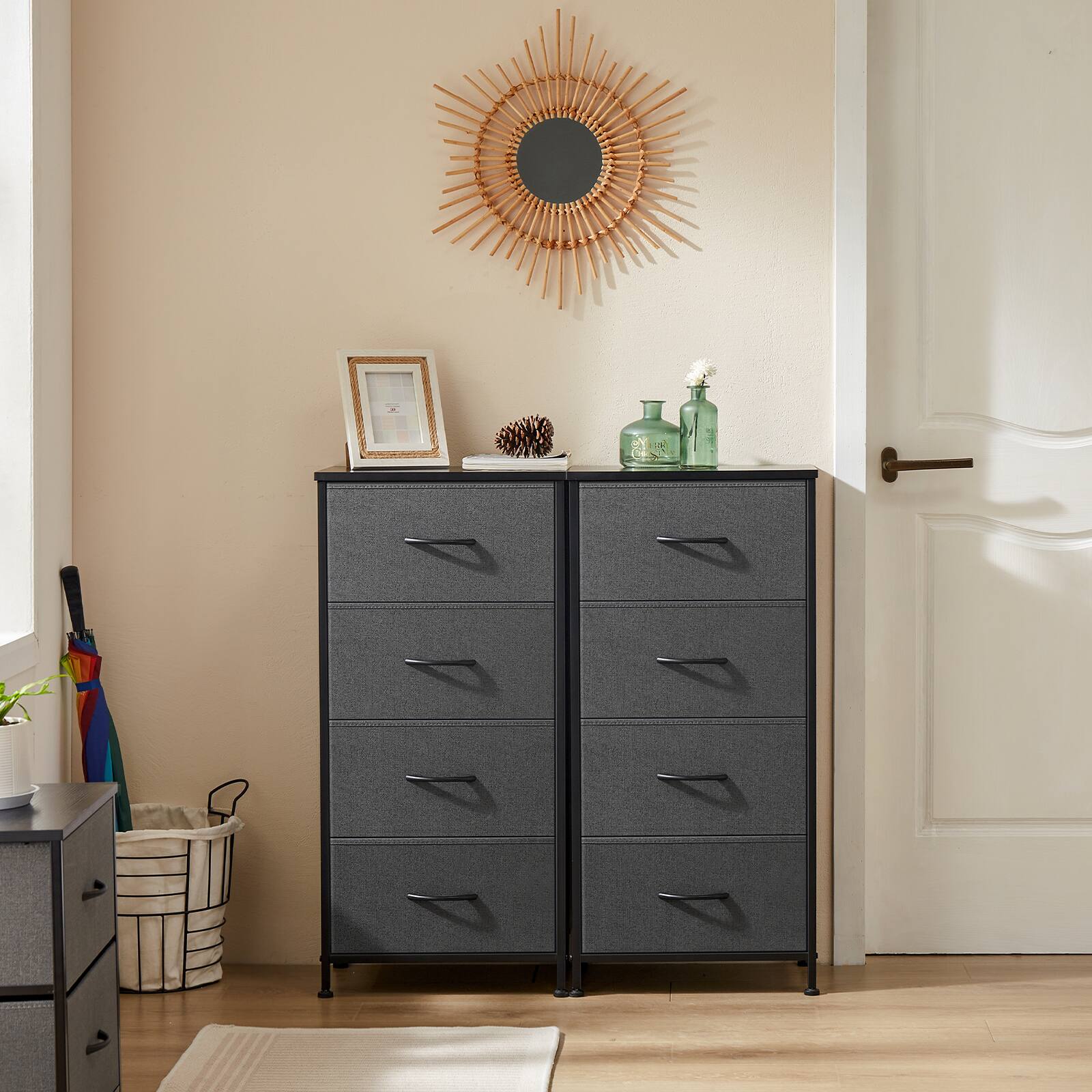 Left. AENKYO - Dresser with 4 Drawers Storage Chest Organizer with Metal Frame,Wood Top - Gray.