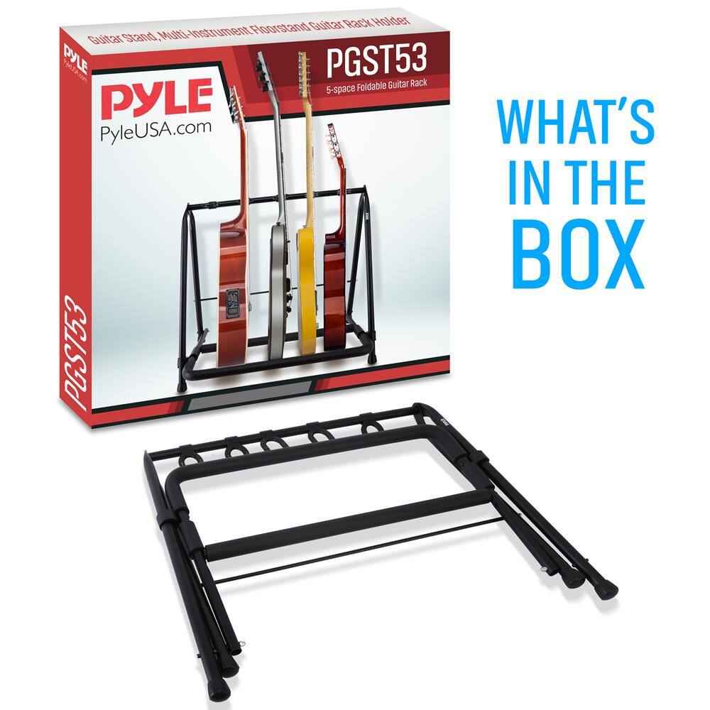 Guitar Rack Holder Multi-Instrument Floorstand Guitar Stand PYLE PGST53 Foldable Guitar Rack 5-space PYLE

PyleUSA.com

WHAT'S IN THE BOX PGST53