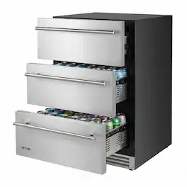 VEVOR - 3-Drawer Refrigerator, 24 in Undercounter Beverage Cooler, Large Capacity Drink Fridge, 3 Separate Storage Zones - Black;Silver