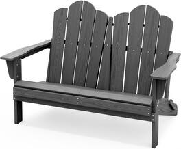 SERWALL - Folding Adirondack Bench, HDPE All-Weather, 660lbs Cap, Gray - Cray