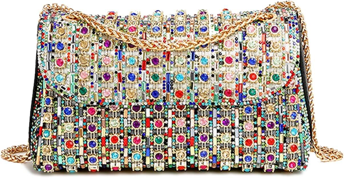Front. Vulpecula Spade - Rhinestones Clutch Purses for Women Chain Shoulder Bags Sparkly Evening Bags for Cocktail Prom Party Wedding - Multicolor.