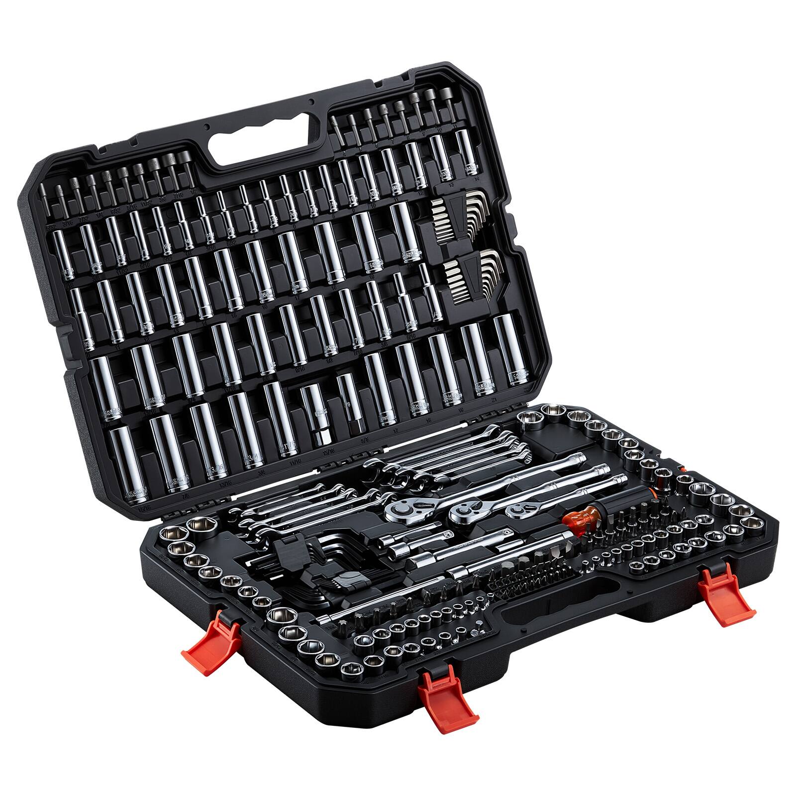 Alt View 5. VEVOR - Mechanics Tool Set, 253-Piece Mechanic Tool Kit, 1/4 in, 3/8 in, and 1/2 in Drive, SAE and Metric Socket Set, Wrenches - Black.