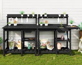 SERWALL - Outdoor Potting Bench 2-Piece Set, Rot-Resistant HDPE Gardening Table with Removable Sink, All-Weather Use - Black