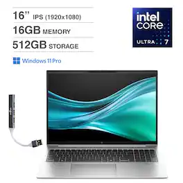 HP - EliteBook 860 Laptop 16.0 WUXGA (Intel Ultra 7 155U, 16GB DDR5, 512GB SSD, Win 11 Pro) w/USB Hub - Pike Silver