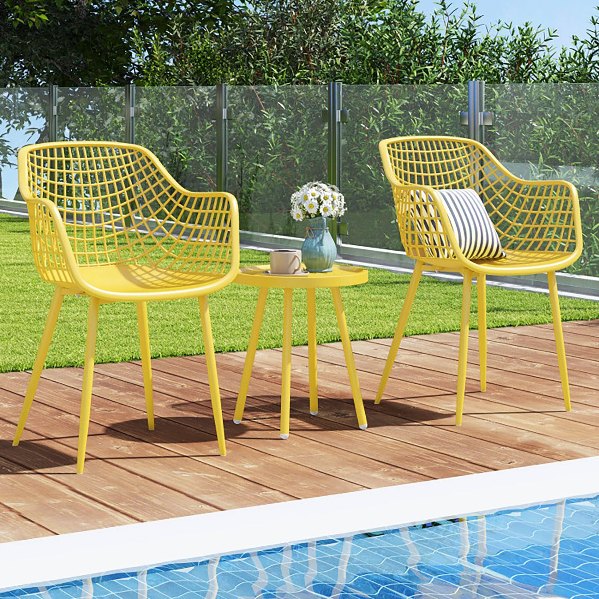 Alt View 7. Boyel Living - 3 Piece Patio Chair Set with PP Seat and Tabletop for Porch - Yellow.