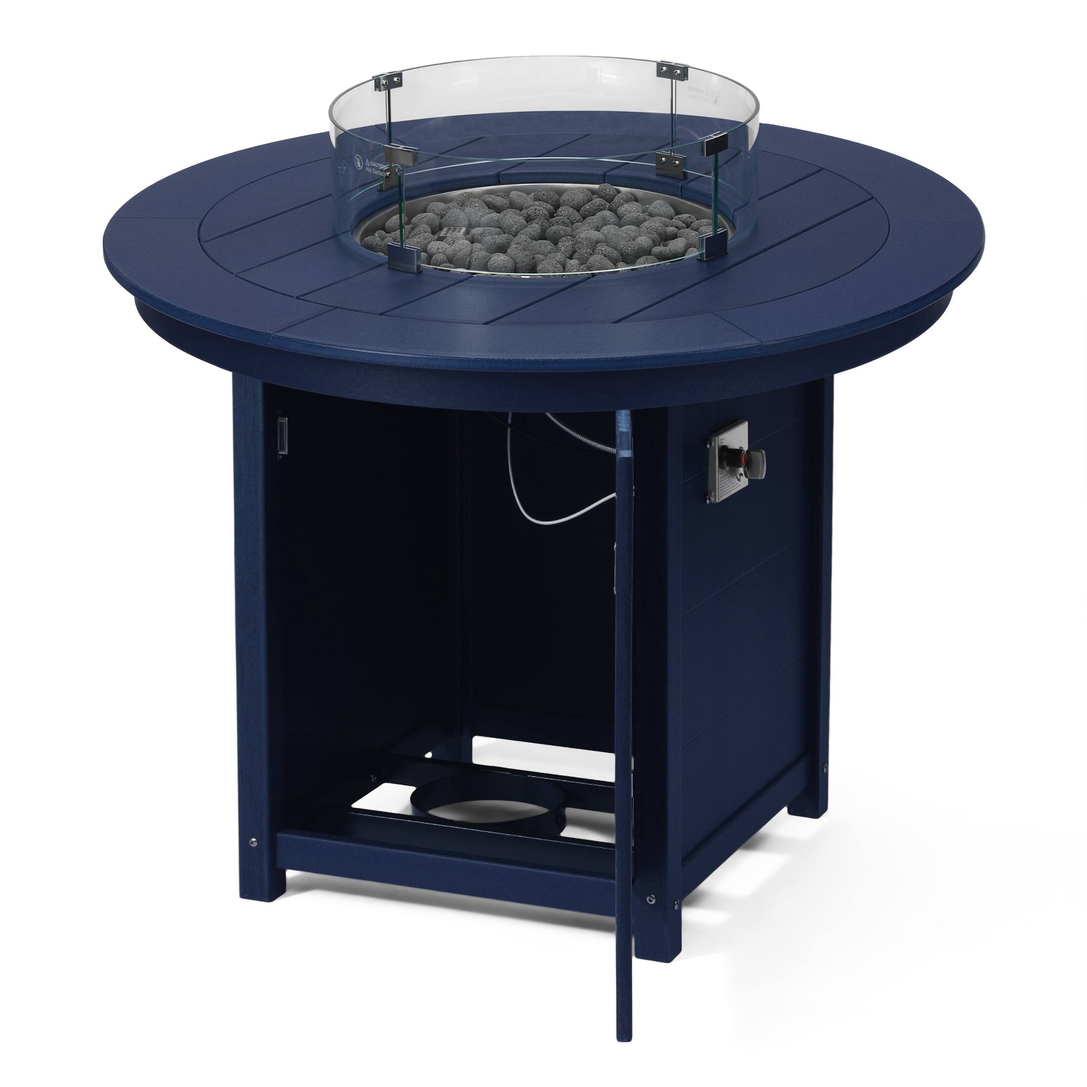 Left. WestinTrends - WestinTrends Helios 47" Modern Outdoor Patio Propane Round Counter Height Fire Pit Table - Navy Blue.