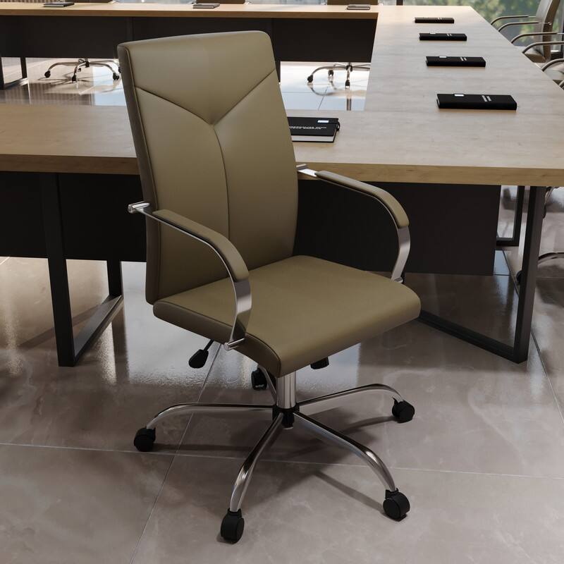 Angle. LeisureMod - Sonora High-Back Leather Office Chair with Adjustable Height, Swivel, and Tilt, Desk, Conference Room, or Home Office - Olive Green.