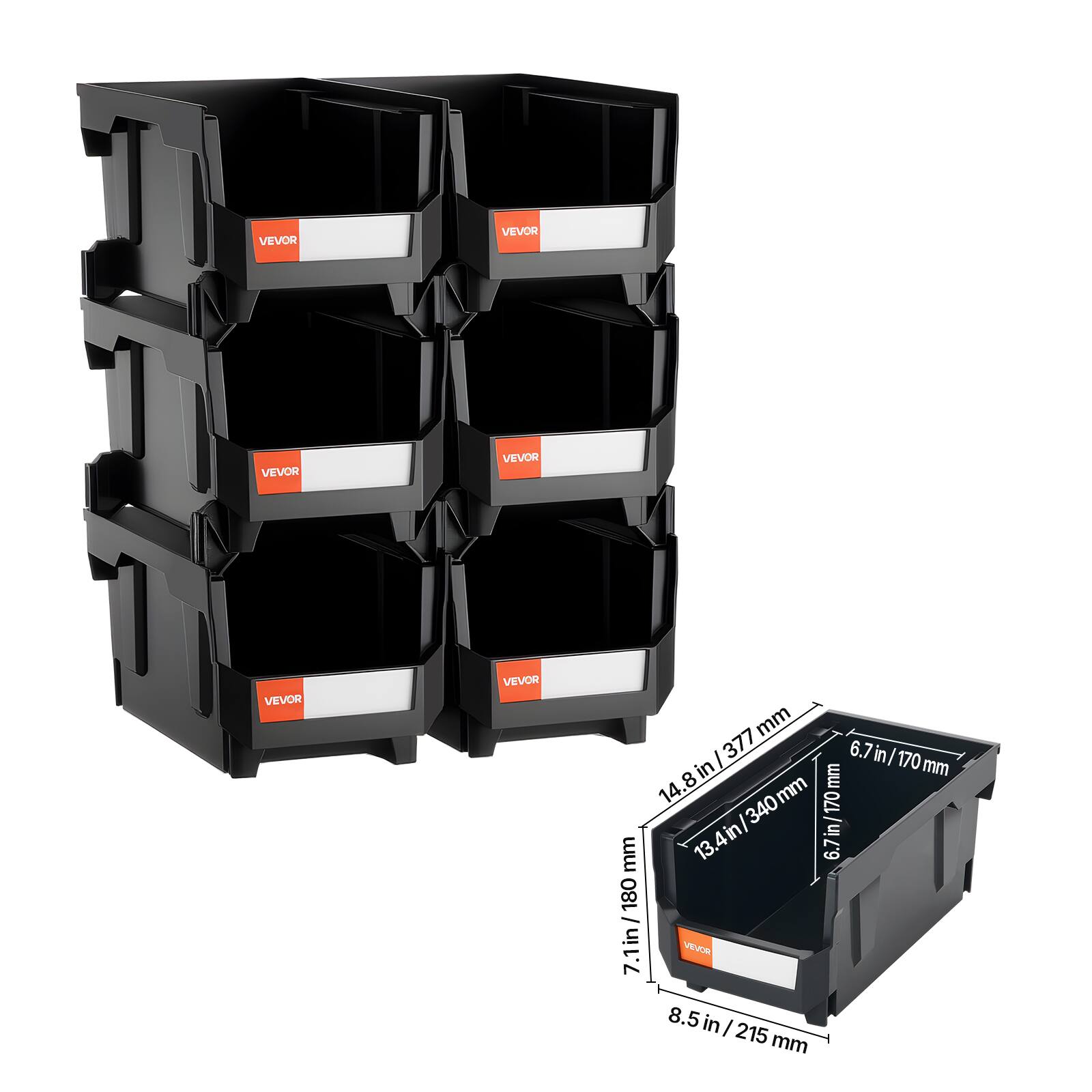 VEVOR

Dimensions:
- Height: 8.5 in / 215 mm
- Width: 14.8 in / 377 mm
- Depth: 6.7 in / 170 mm

Stacked Height: 7.1 in / 180 mm