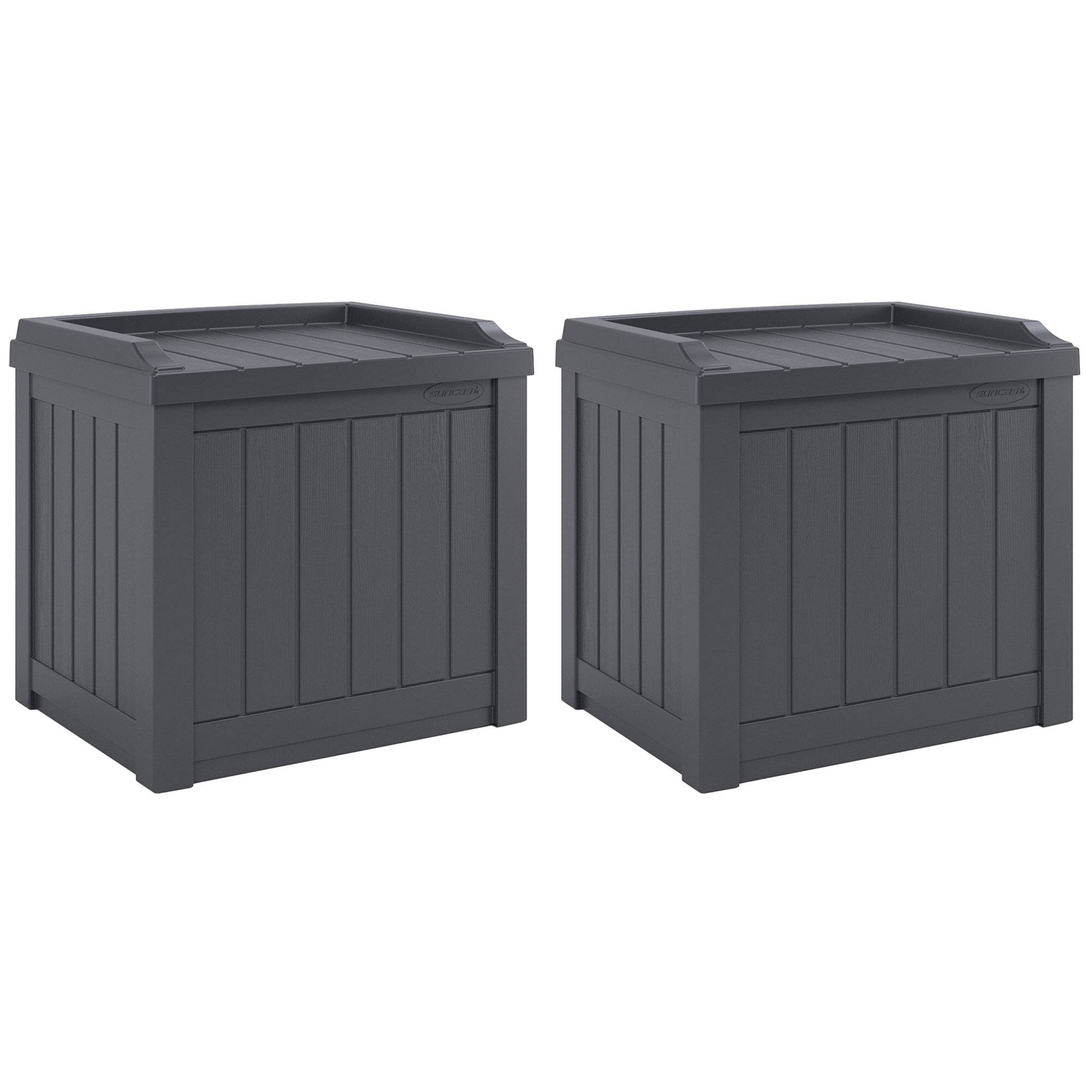 Front. Suncast - Suncast 22 Gal Outdoor Patio Small Deck Box w/Storage Seat, Cyberspace (2 Pack) - Gray.