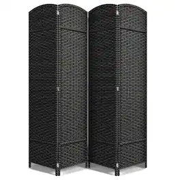 Sorbus - 4 Panel Room Divider 6 ft. Tall - Privacy Screen, Extra Wide Double Hinged Panels, Mesh Hand-Woven Design - Gray with Lines