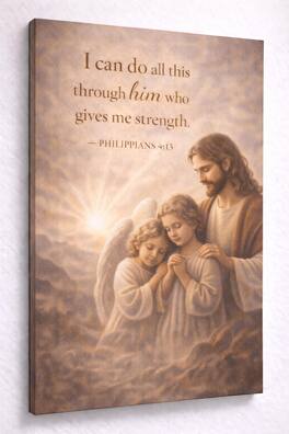 FC Design - Large Warm Faith And Strength Scripture Canvas 24x36" Ready-to-Hang Religious Art Painting Home Wall Decor - MultiColor