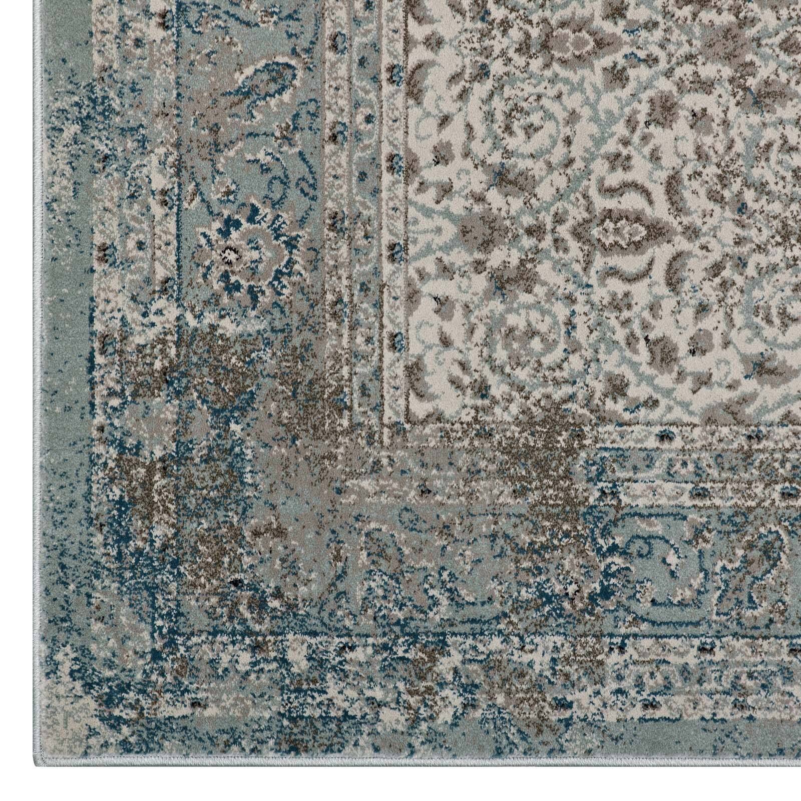 Alt View 2. Modway - Dilys Distressed Vintage Floral Lattice Area Rug - Teal Brown and Beige.