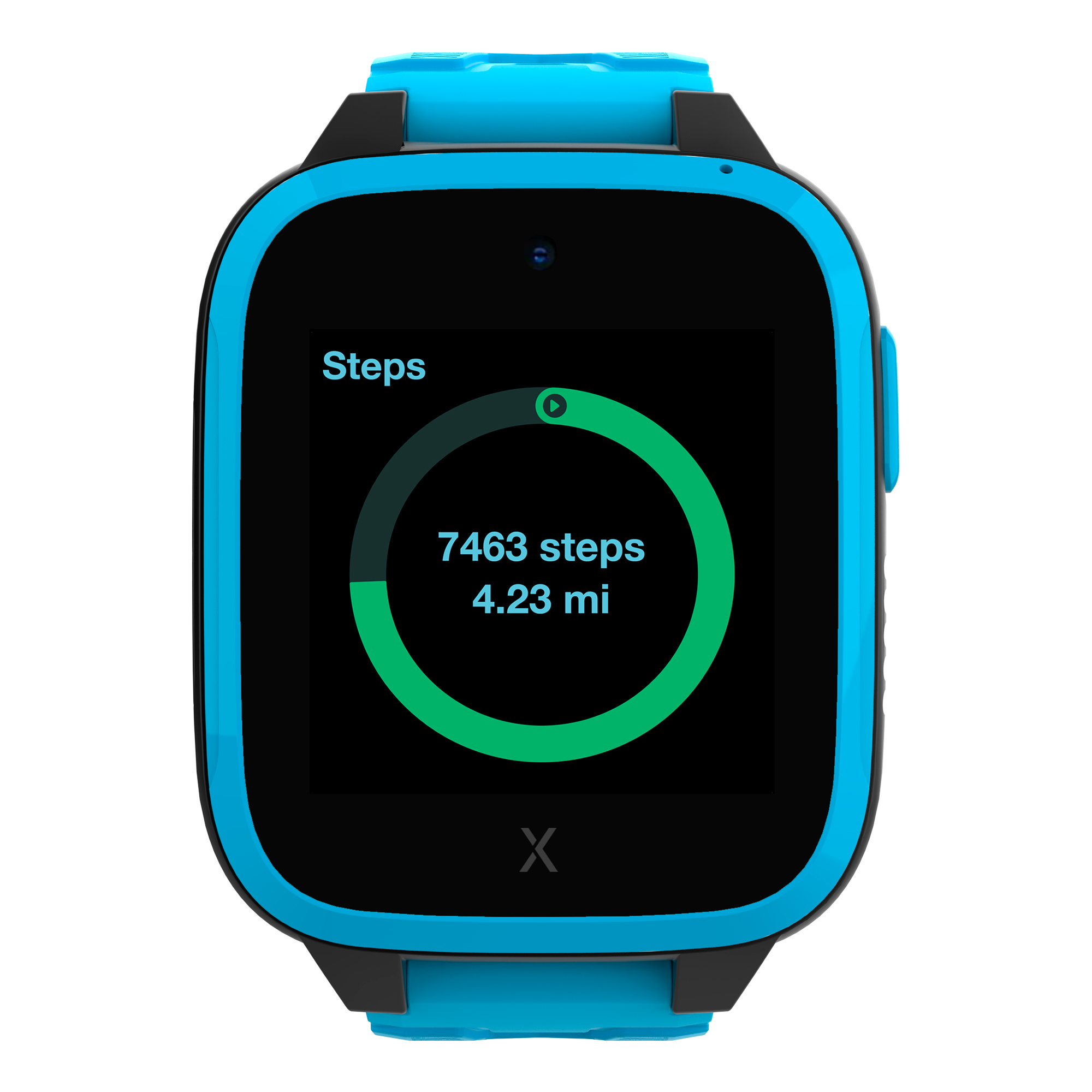 Left View: Xplora XGO3 - Watch Phone for Children Calls, Messages, SOS, GPS Tracker, Camera, Step Counter, SIM Card included. Blue - Blue