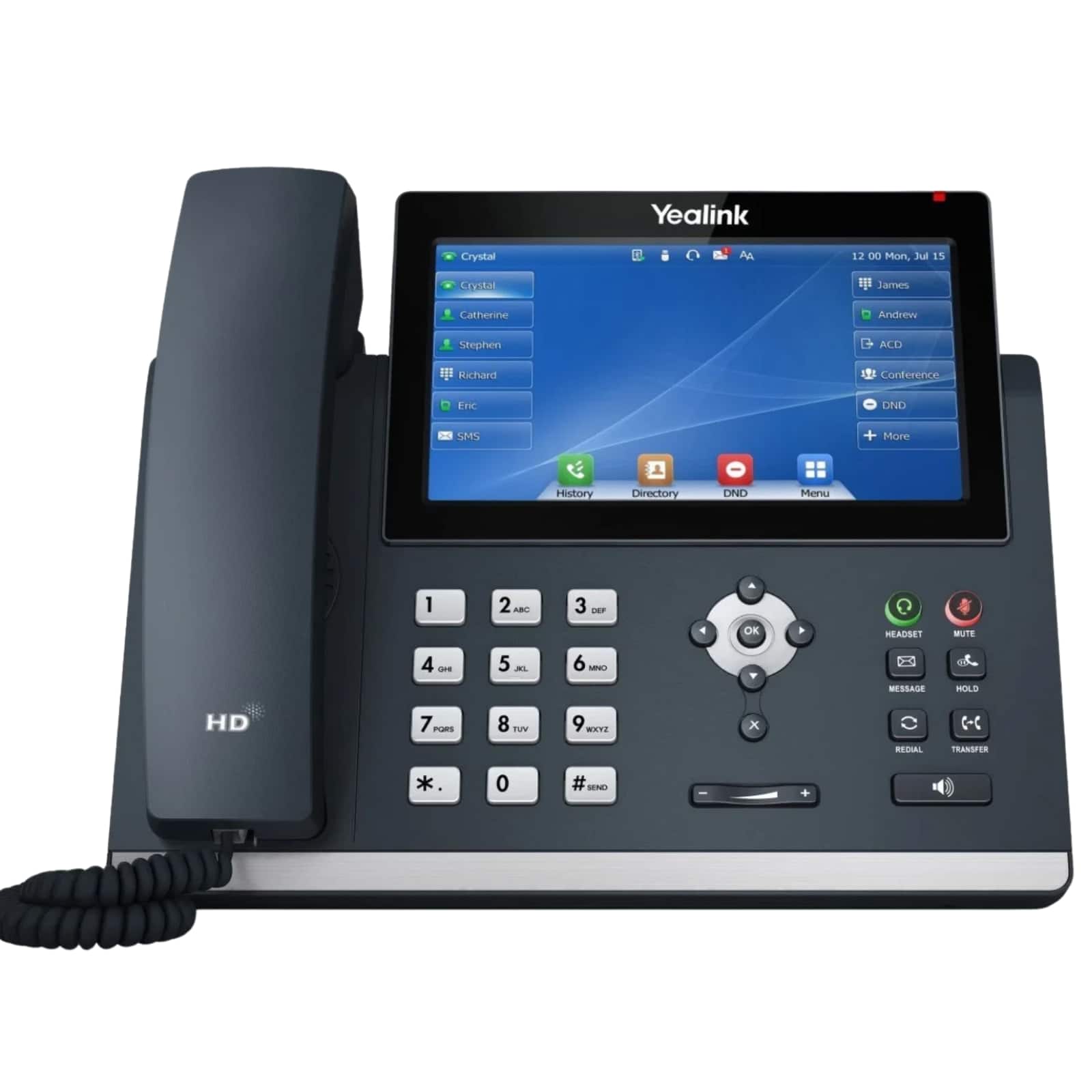 Yealink - SIP-T48U 16-Line Gigabit IP Desk Phone 7in Color Touch Screen HD Voice Acoustic Shield Dual USB PoE 29 Programmable Keys - Gray