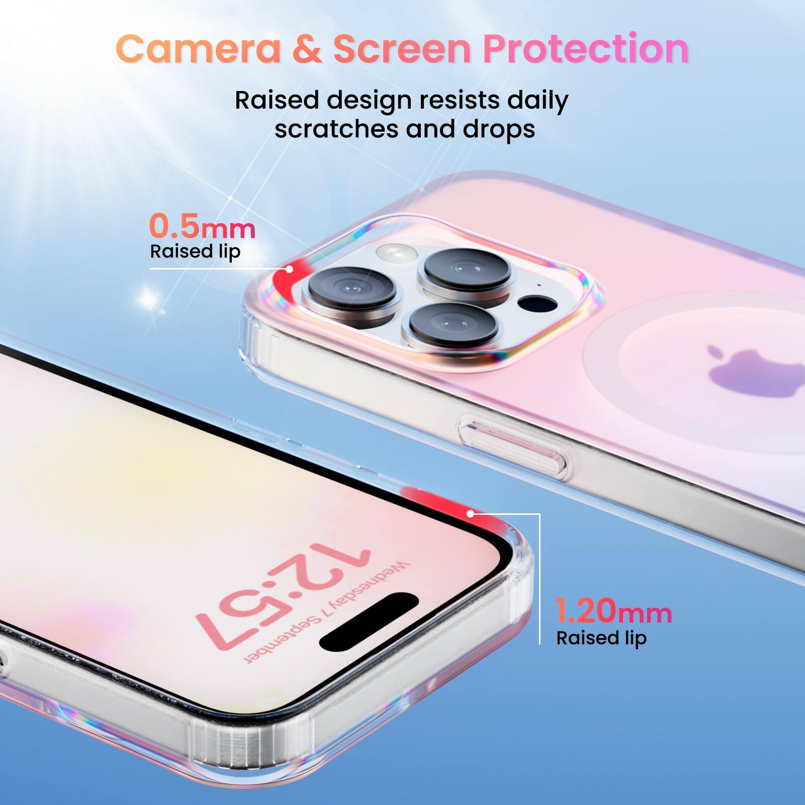 Camera & Screen Protection
Raised design resists daily scratches and drops
0.5mm Raised lip
1.20mm Raised lip