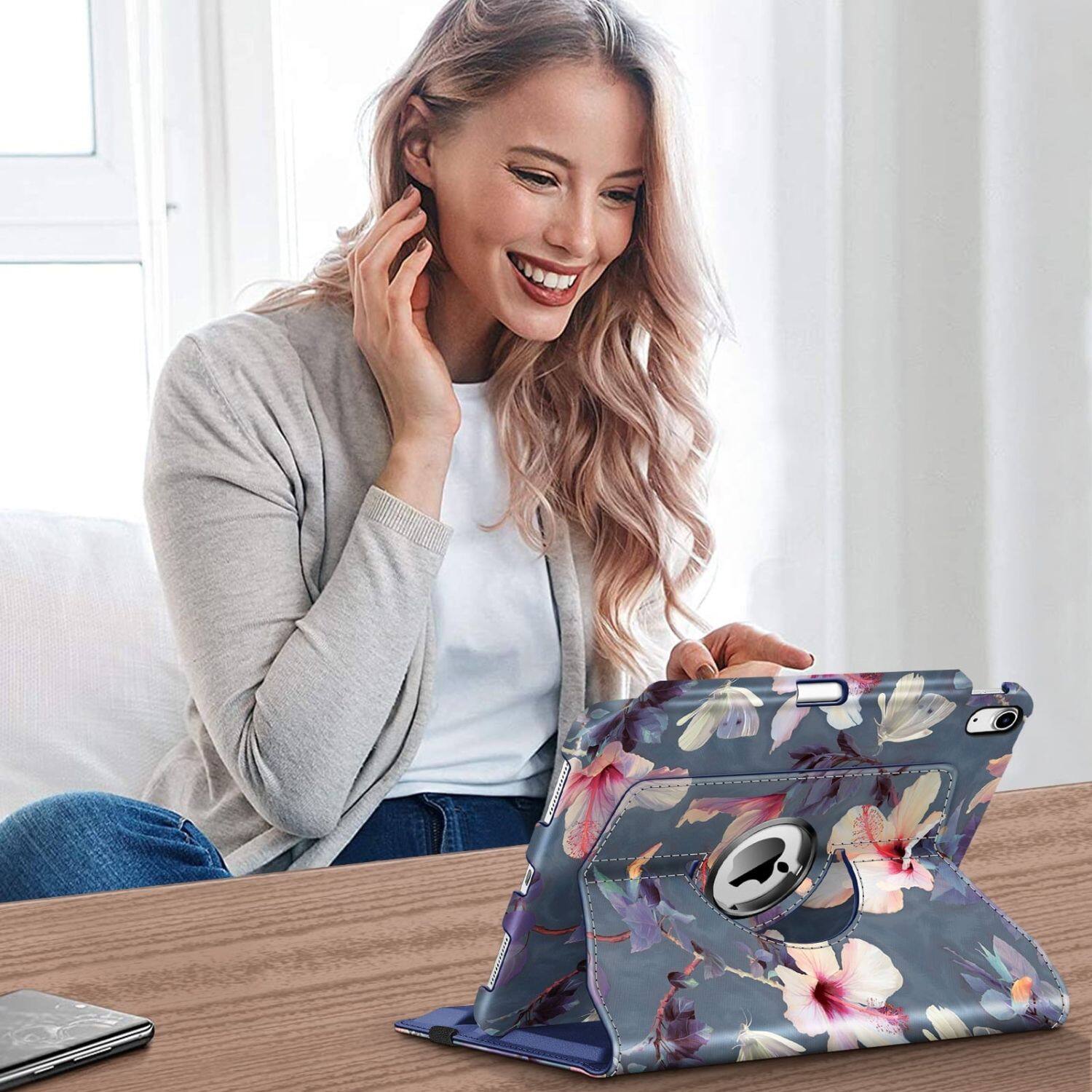 Left. Stock Preferred - Case For iPad (A16) 11th Gen 11 Inch (2025) 360° Rotating Stand Shockproof Blooming Hibiscus - BloomingHibiscus.