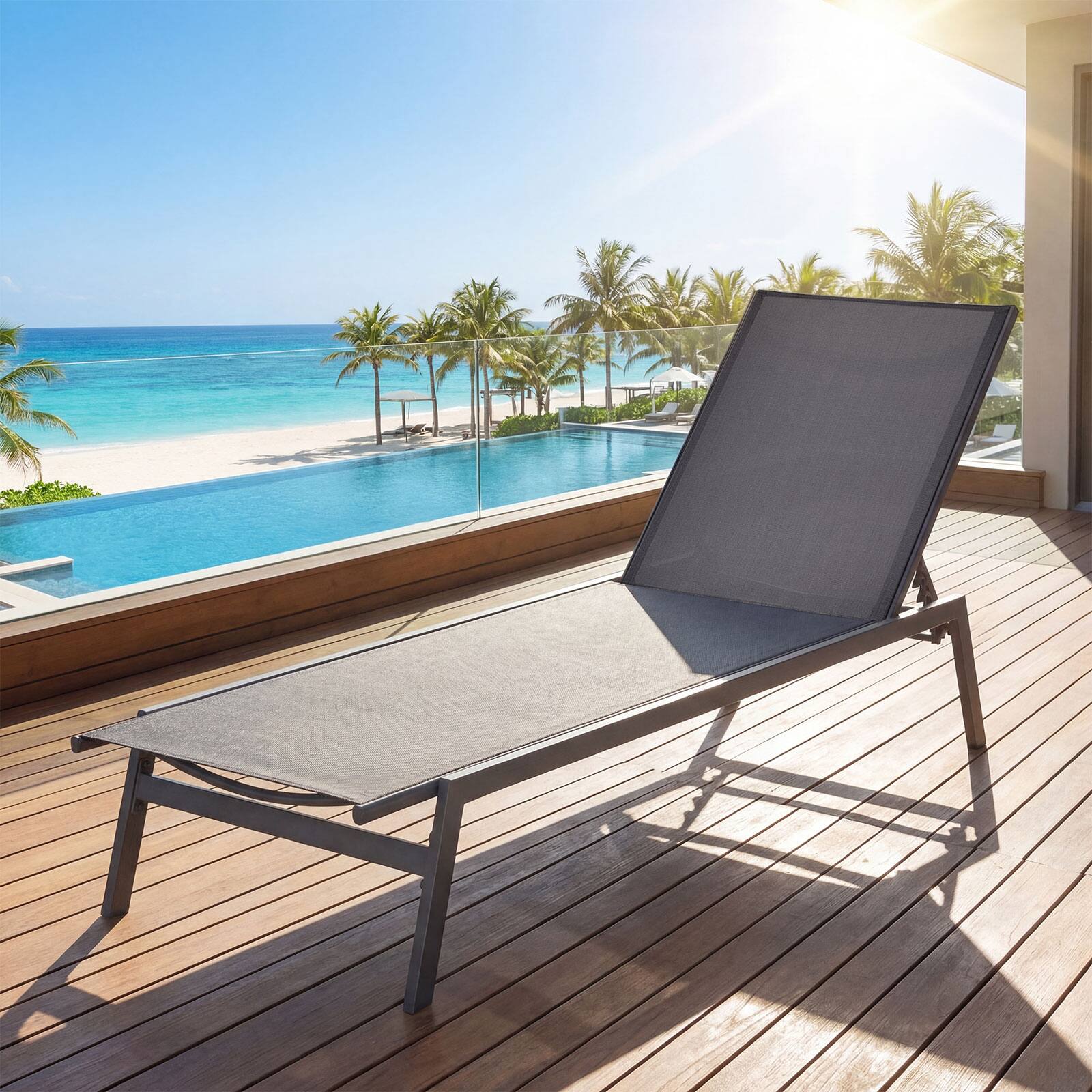 Alt View 3. Costway - Costway 1 PCS Patio Lounge Chair Chaise Recliner Back Adjustable Garden Deck - Gray.