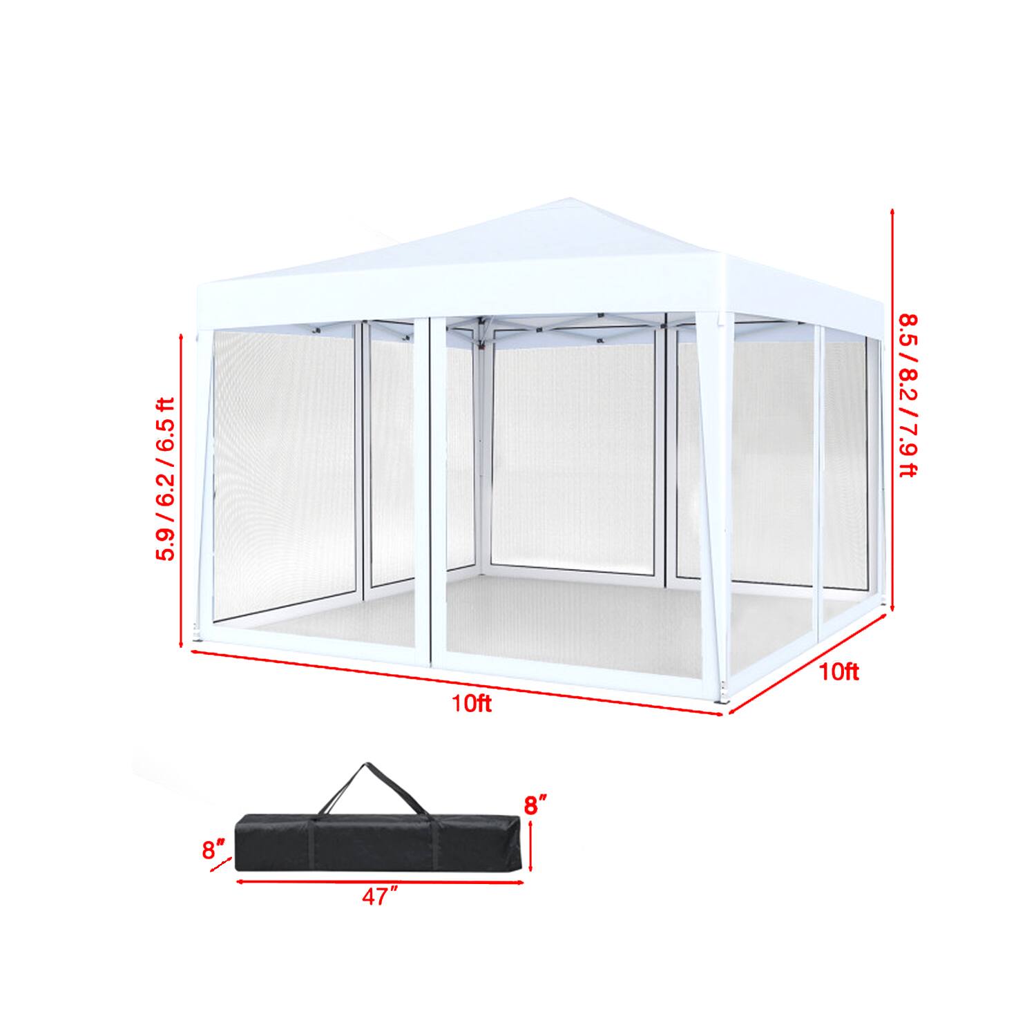 5.9/6.2/6.5ft  
8.5/8.2/7.9ft  
10ft  
10ft  
8"  
8"  
47"