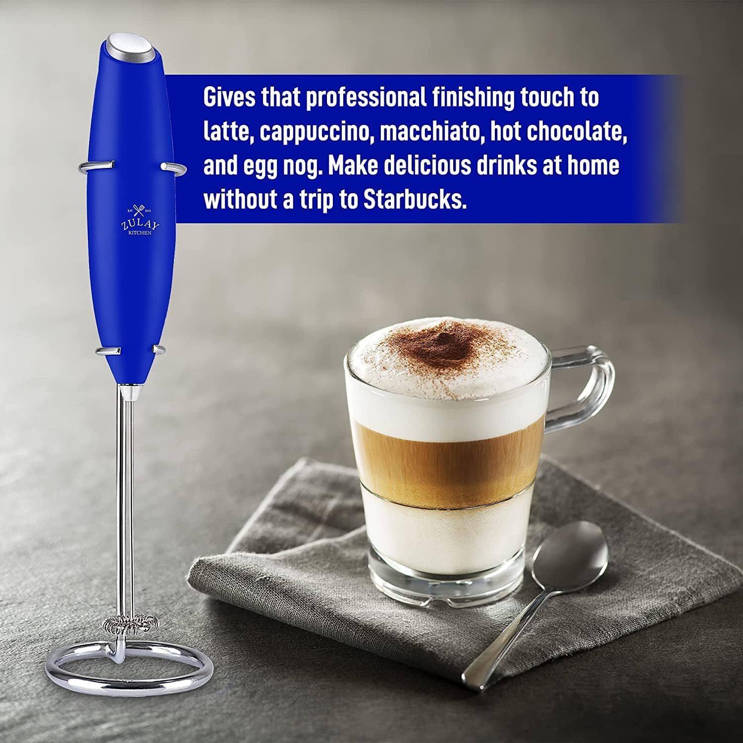 ZULAY KITCHEN Gives that professional finishing touch to latte, cappuccino, macchiato, hot chocolate, and egg nog. Make delicious drinks at home without a trip to Starbucks.