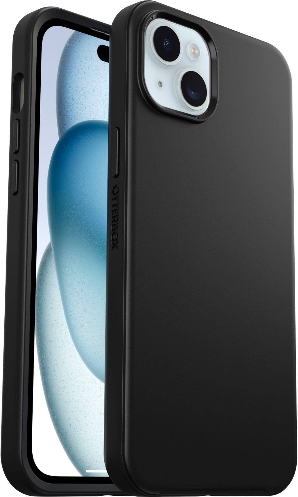 Left. OtterBox - Symmetry Series Hard Shell for MagSafe for Apple iPhone 15 Plus and Apple iPhone 14 Plus - Black.