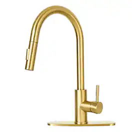 Akicon - Single Handle Pull Down Stainless Steel Kitchen Faucet with Dual-Function Sprayer - Brushed Gold