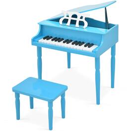 Gymax - 30-Key Classic Baby Grand Piano Toddler Toy Wood w/ Bench & Music Rack - Blue