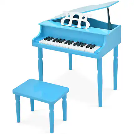Front. Gymax - Gymax 30-Key Classic Baby Grand Piano Toddler Toy Wood w/ Bench & Music Rack Blue - Blue.