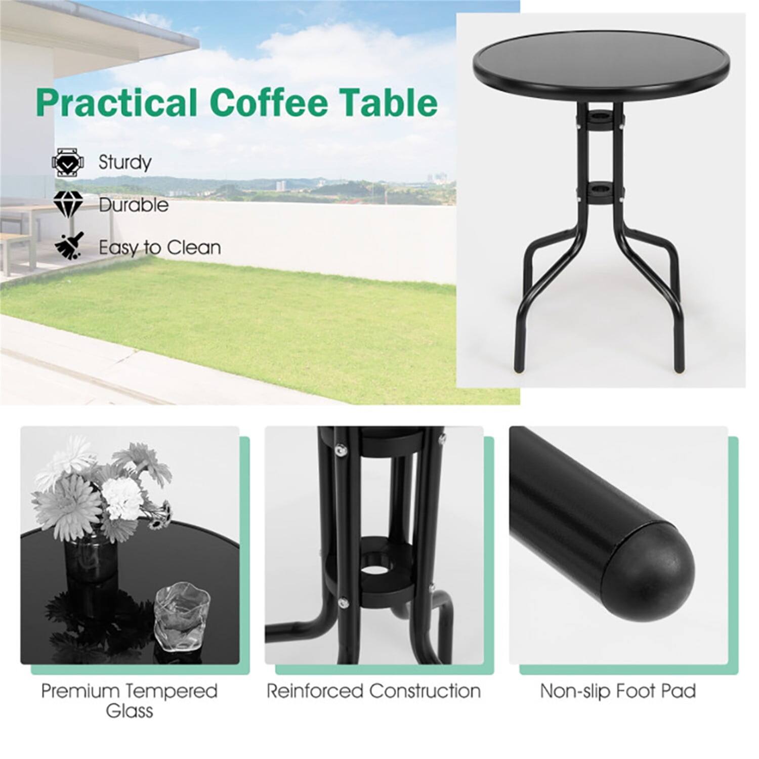 Practical Coffee Table

- Sturdy
- Durable
- Easy to Clean

Premium Tempered Glass
Reinforced Construction
Non-slip Foot Pad
